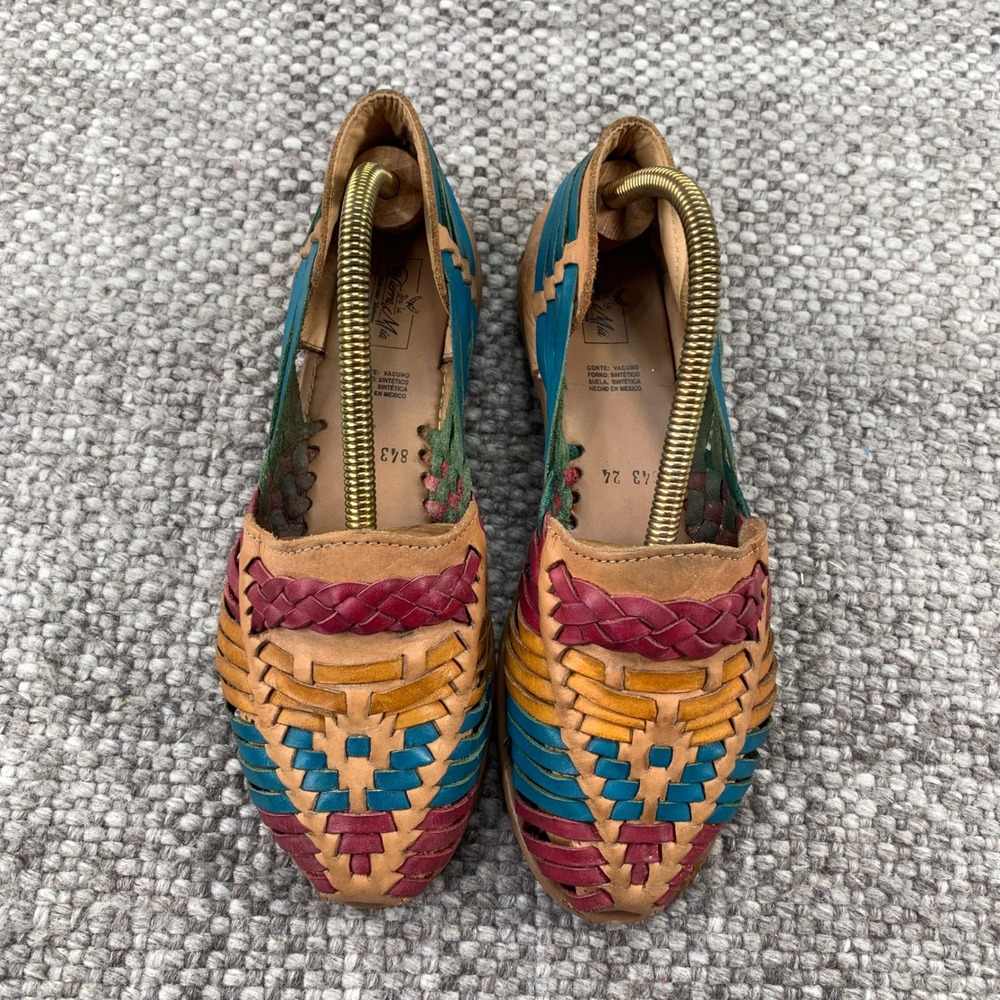 Tierra De La Mia Multi Color Woven Leather Huarache Sandals Mexico Women 7